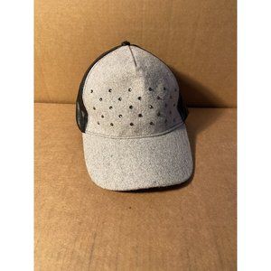 Olivia Fallon Grey Rhinestone Faux Leather Baseball Cap Hat Adjustable one Size